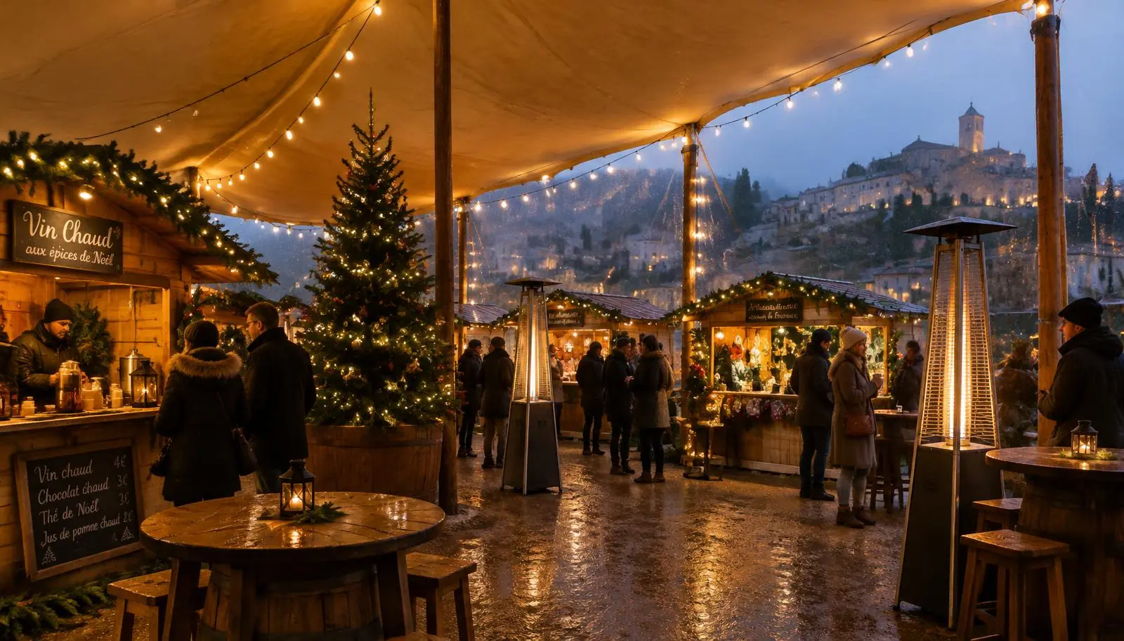 Une tente stretch pour votre marché de Noël : au sec et au chaud, quel que soit le temps
